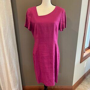 Women's Oberon Fuchsia Linen Classy midi length Dress, Size 12